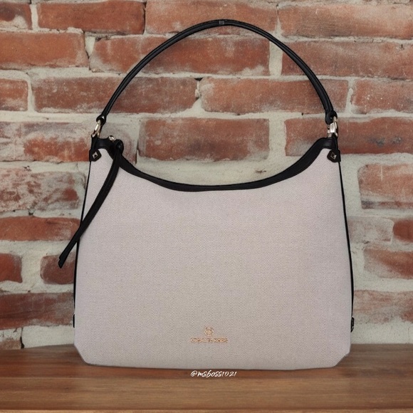 Michael Kors Maeve Large Hobo Shoulder Bag Nat/Blk NWT - Picture 1 of 6